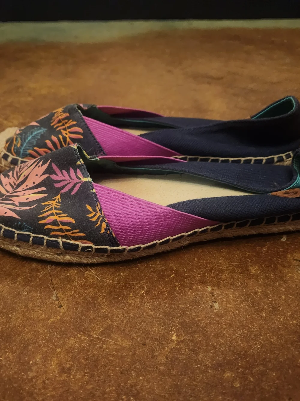 Sperry Top-Sider Womens Espadrille Flats Tropical Palm Leaf Canvas Navy Pink 8.5